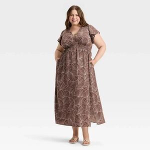 a new day | Dresses | Nwt Brown Flutter Sleeve Aline Maxi Dress Size Xxl |  Poshmark